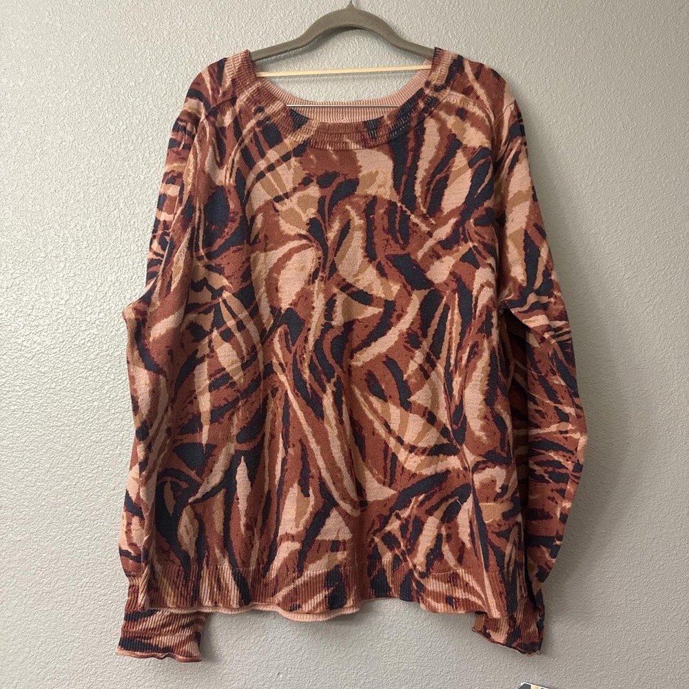 Democracy Long Puff Sleeve Round Neck Abstract Print Sweater